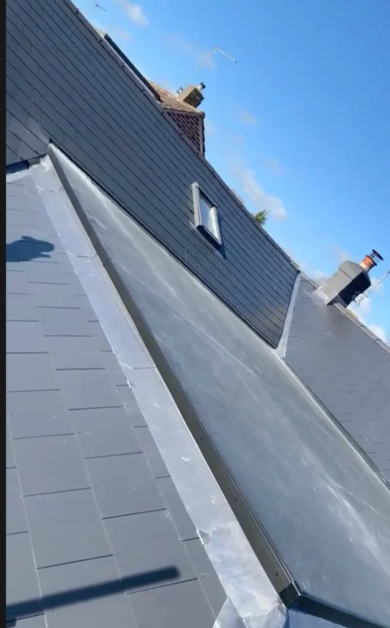 Slate roof with new lead valley