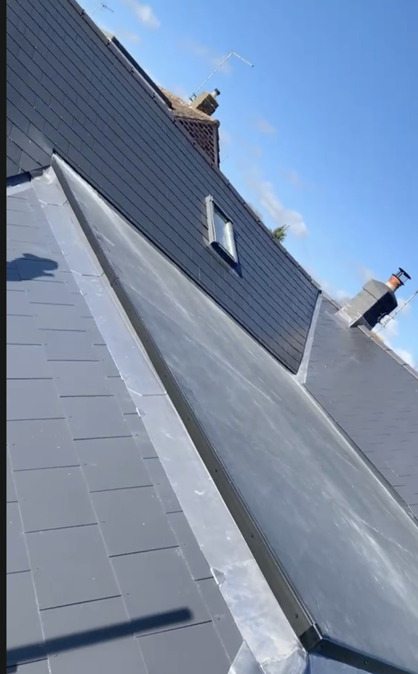 Slate roof with new lead valley