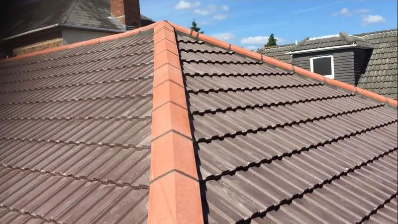 Tiled roof with orange ridge tiles